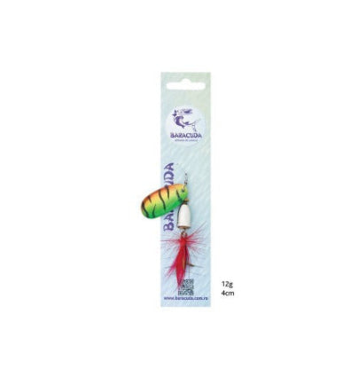 Packaged fishing lure with brand logo on a white background