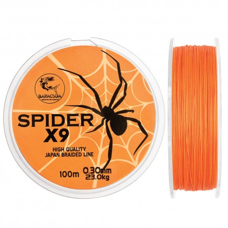 Baracuda Spider X9 Braided Fishing Line 100m Orange Fluo 9 Strand