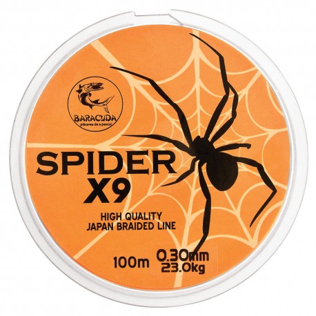 Baracuda Spider X9 Braided Fishing Line 100m Orange Fluo 9 Strand