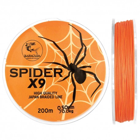 Baracuda Spider X9 Braided Fishing Line 200m Orange Fluo 9 Strand