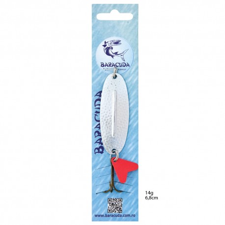 Baracuda fishing lure packaging with a blue background