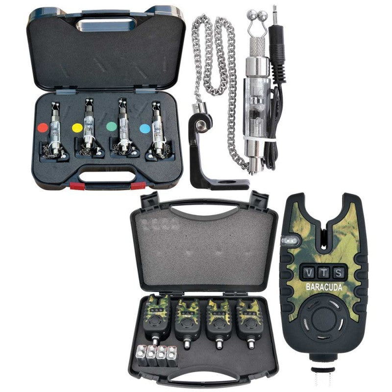 Baracuda Bite Alarm and Illuminated Swinger Set TLI21 4 Rod Case